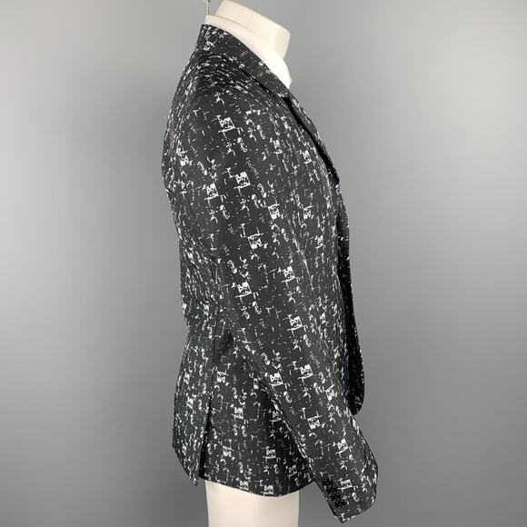 CALVIN KLEIN COLLECTION Size 40 Black & White Print Polyester Sport Coat - Picture 3 of 6
